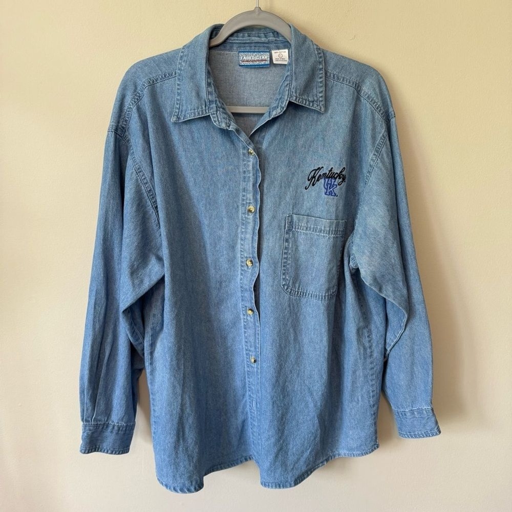 Vtg UK Wildcats Kentucky Denim 100% Cotton Button Down Size‎ XL